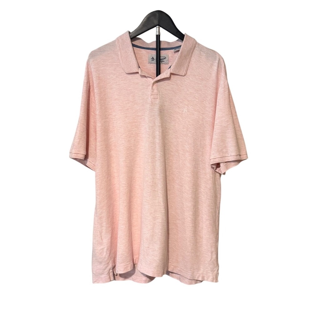 Original Penguin Mens XXL Pink Heathered Cotton Short Sleeve Polo Shirt Logo